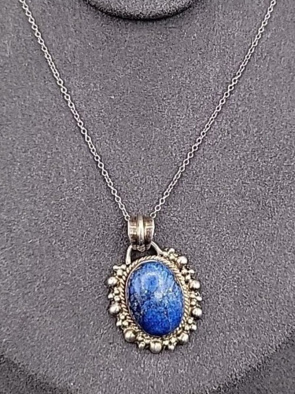 Sterling Silver & Lapis Lazuli Bubble Pendant Necklace 925 18" Chain 8.78 grams - Picture 2 of 14